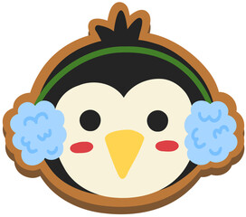 Penguin with Earmuffs Gingerbread Cookie Hand Drawn Vector Illustration