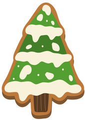 Pine Tree with Snow Gingerbread Cookie Hand Drawn Vector Illustration