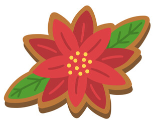 Poinsettia Flower Gingerbread Cookie Hand Drawn Vector Illustration