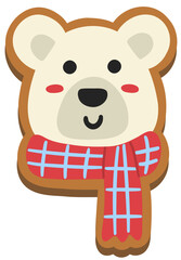 Polar Bear with Scarf Gingerbread Cookie Hand Drawn Vector Illustration