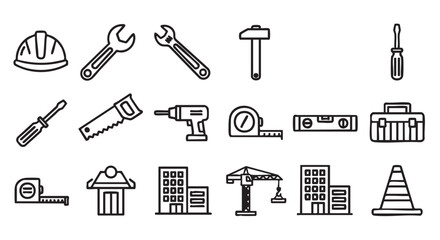 Obraz premium Construction outline icons set isolated on white background vector design