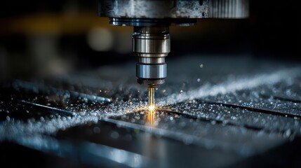 Machine precisely cuts piece with intricate detail detailed view focuses on machine s precise cutting operation