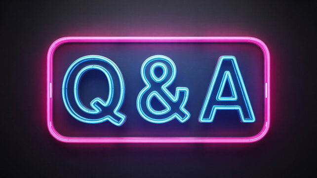 Neon &ldquo;Q & A&rdquo; Sign in Electric Blue and Hot Pink Glow on Dark Background