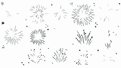 Collection of hand drawn black fireworks, explosion, and starburst vector elements isolated