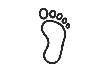 Minimalist black outline icon of a human footprint showing five toes
