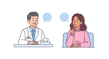 A doctor consults with a female patient in a medical office, depicting a healthcare discussion.