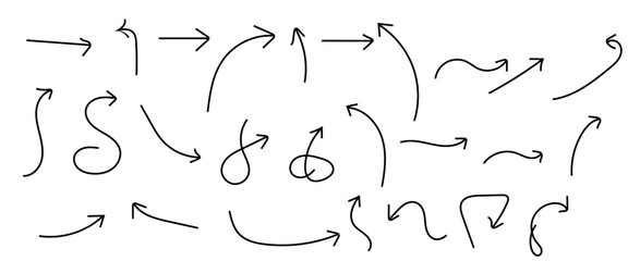 Arrow vector line icon set. Hand drawn brush sketch arrow line curve up. Various of simple lines arrows collection