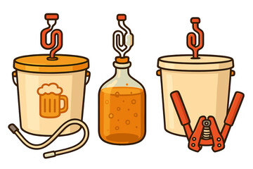 Essential home brewing equipment set featuring fermentation vessels and bottle capper