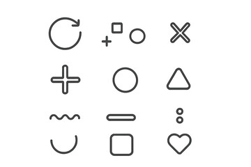 Basic geometric and functional outline icons for user interface design elements