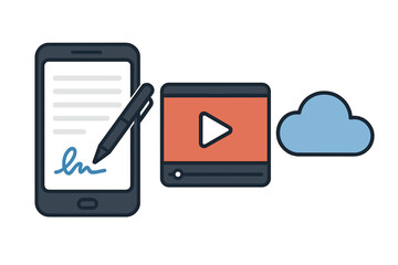 Electronic signature and cloud data storage workflow concept