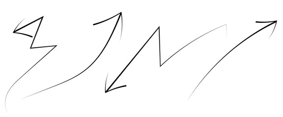 Arrows hand drawn doodle icons set. Curved cartoon arrows sketches collection.