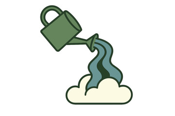 Green watering can pouring water onto stylized cloud shape