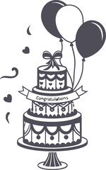 A simple black silhouette of a layered baby shower cake icon