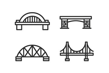 Simple black outline icons of bridge types including arch and suspension designs