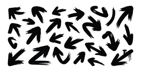 A collection of bold and expressive hand drawn brush stroke arrows pointing in various directions