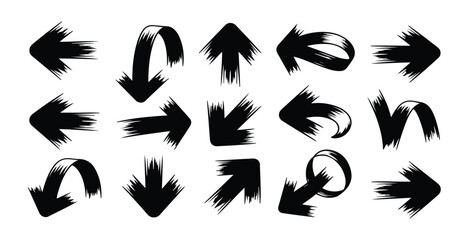 A vibrant set of brush stroke arrows, each displaying unique textures and pointing in diverse directions