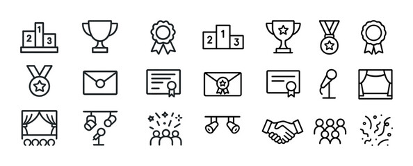 Fototapeta premium Award and recognition icons set featuring trophies medals certificates and crowns