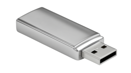 Sleek metallic silver USB flash drive storage device showing modern portable data technology backup solution for digital files and everyday computer use on white background