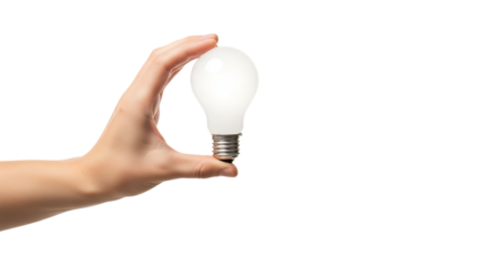 Hand holding illuminated light bulb representing idea concept isolated on transparent background