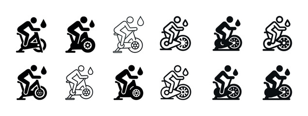 Exercise icons: cycling symbols with sweat drops