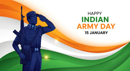 Indian army day soldier saluting with indian flag colors