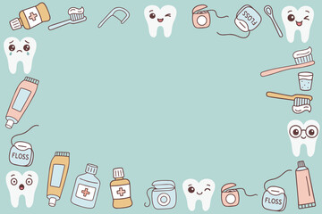  dental care items and smiling teeth on a pastel background. Ideal for promoting oral hygiene and dental health awareness.