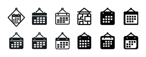 Fototapeta premium Set of 12 hanging calendar icons in various styles and designs