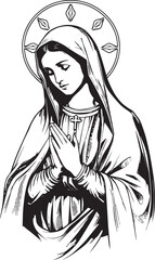 Sacred Devotion: A reverent depiction of a religious figure, exuding serenity and grace with folded hands and a halo of light.