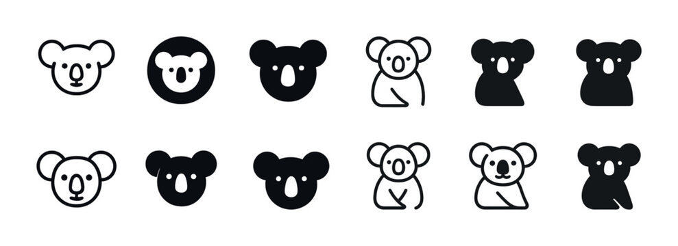 Simple koala icon set in various styles