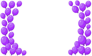 Obraz premium Purple balloon frame isolated on white background, air balloons border. Greeting card or banner opening, sale, festive concept. Vector illustration in flat style.