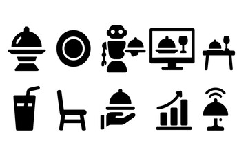 Restaurant and dining solid icon set for hospitality and food services