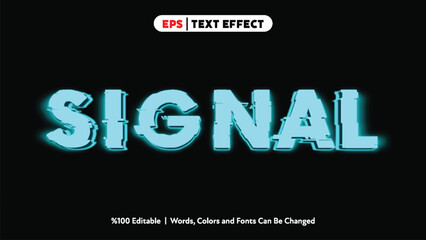 Signal glowing neon text effect bright turquoise blue vector editable design style