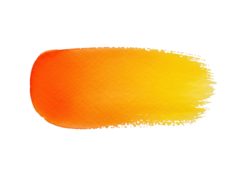 isolated macro view of a thick, textured watercolor brush stroke with a smooth orange to yellow gradient on a shadowless transparent background, high detail product photography concept for abstract