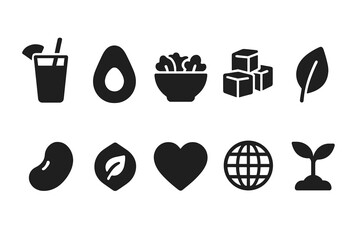 Fototapeta premium Food and drink solid icon set: healthy nutrition silhouette icons collection