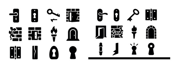 Fototapeta na wymiar Collection of black silhouette keyhole and lock icons in various designs