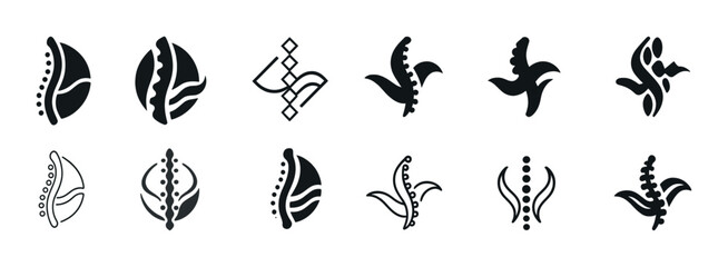 Set of abstract black and white floral silhouette icons