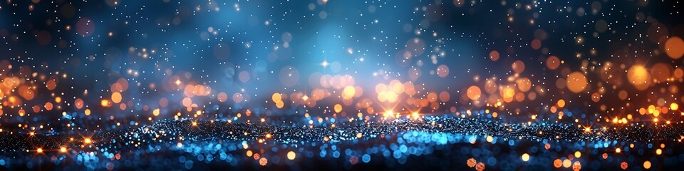 Panoramic Abstract Background with Floating Fire and Blue Lights