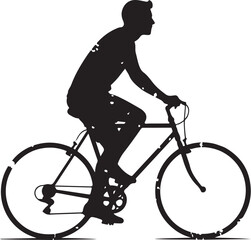 Obraz premium Distressed male cyclist riding a bicycle silhouette vector graphic illustration