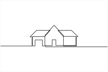 Continuous thin one line home art vector illustration, minimalist house concept. Single line art cottage building design