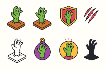 Zombie and horror flat icon set. Halloween spooky symbols in flat style collection