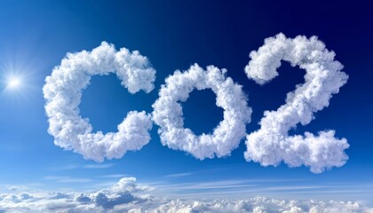 Naklejka premium The Concept of Clean Air Beautiful Co2 Shaped Clouds Against a Blue Sky with Soft Sun Highlights