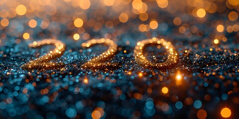 Golden Number 220 Sparkling Background with Bokeh and Glitter