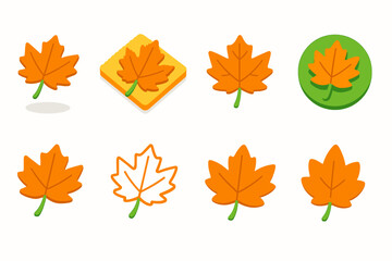 Obraz premium Autumn leaves flat icon set. Fall foliage, nature flat icons collection