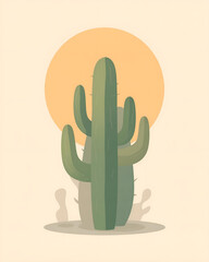 Cactus in Desert Sunset With Warm Glow
