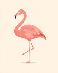 Pink Flamingo Standing Gracefully on One Leg