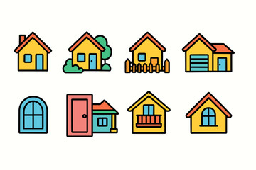Fototapeta premium Residential, home outline icon set. House, architecture, construction, building icons collection