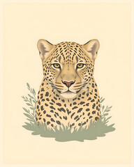 Leopard Portrait With Grass Details