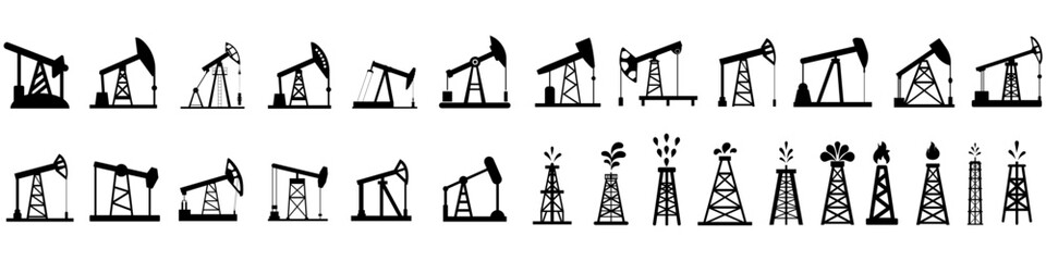 Pump Jack icon vector set. Oil illustration sign. Oil Drilling symbol collection. Oil Pumping logo.
