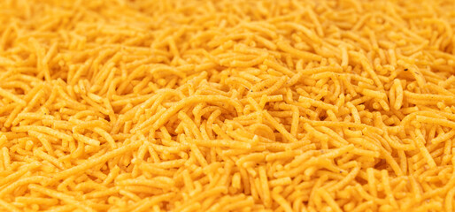 Aloo bhujia indian snack isolated. Crispy potato and chickpea flour strips, alu bhujiya sev