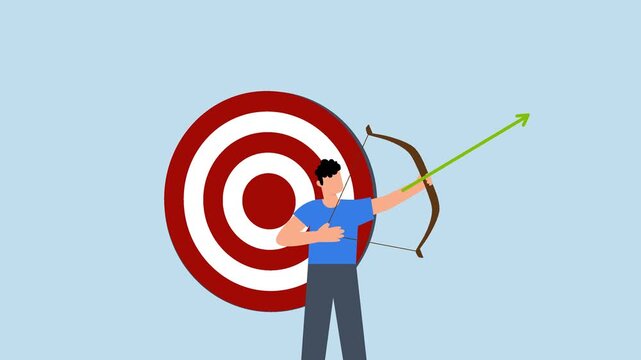 Target, 4k animation of businessman archery aim to hit target.